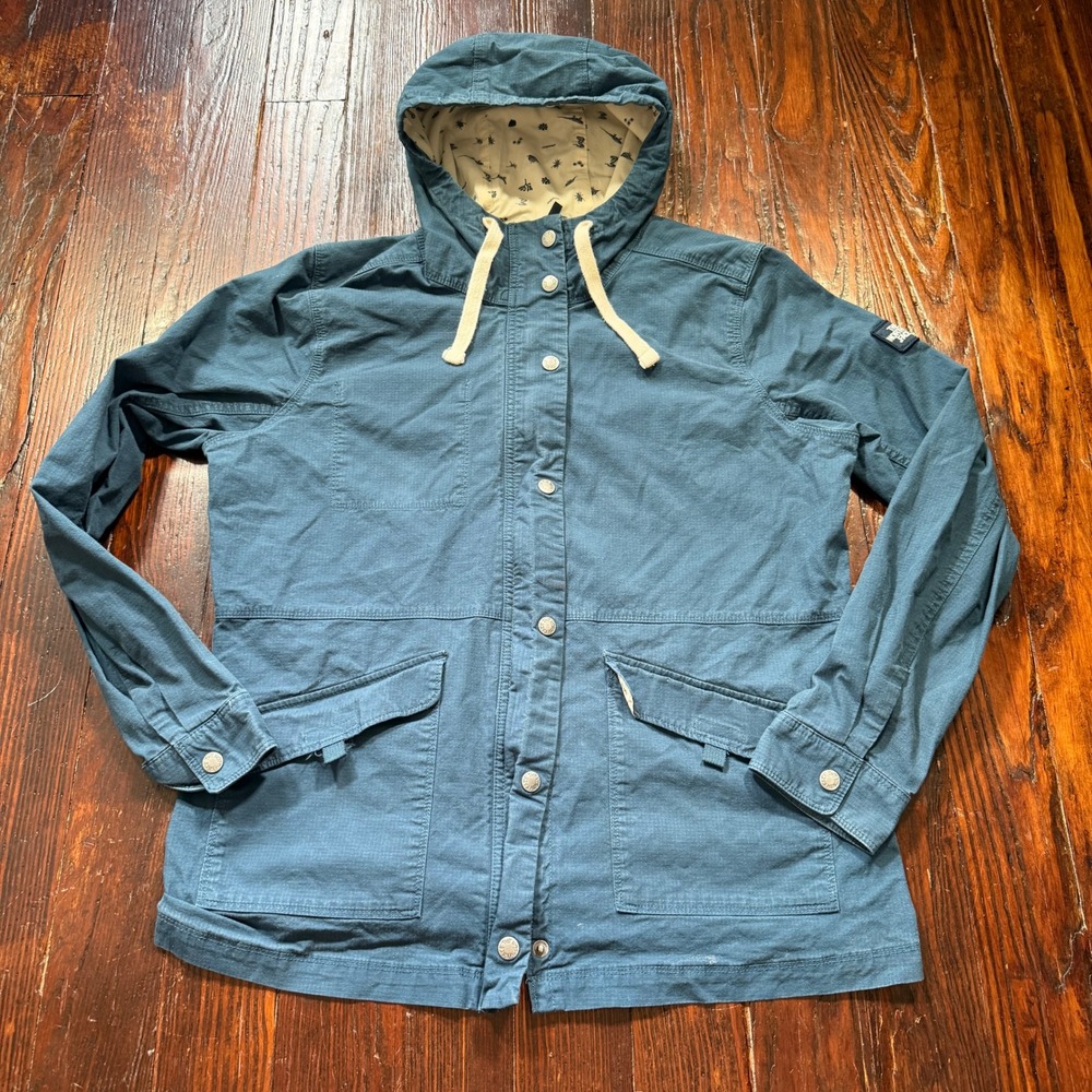 North Face Ridgeside Utility Jacket Womens L Blue Hooded Canvas Field Parka